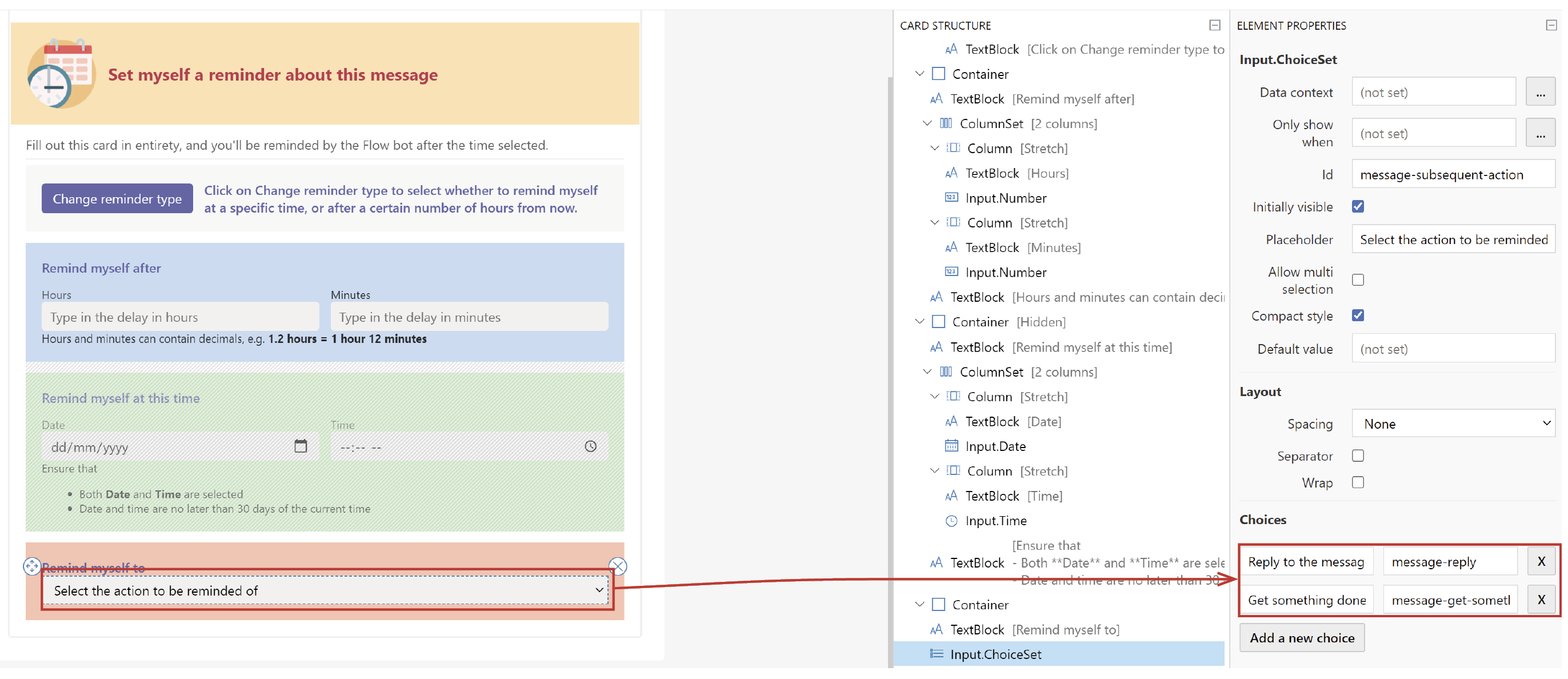 Input.ChoiceSet for dropdown menu